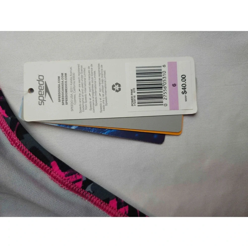 Speedo Endurance Lite Swim Bikini Bottoms Womens 6 Pink Black Camo Athletic NWT